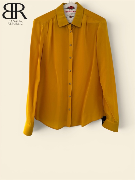 Banana Republic Tops - ⬇️Banana Republic Golden/Mustard Yellow 100% Silk Button-Down Long Sleeve Blouse